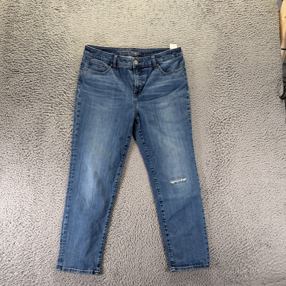 Chico's So Slimming Jeans Womens 10 Blue Cotton Denim Cropped Slim Girlfriend